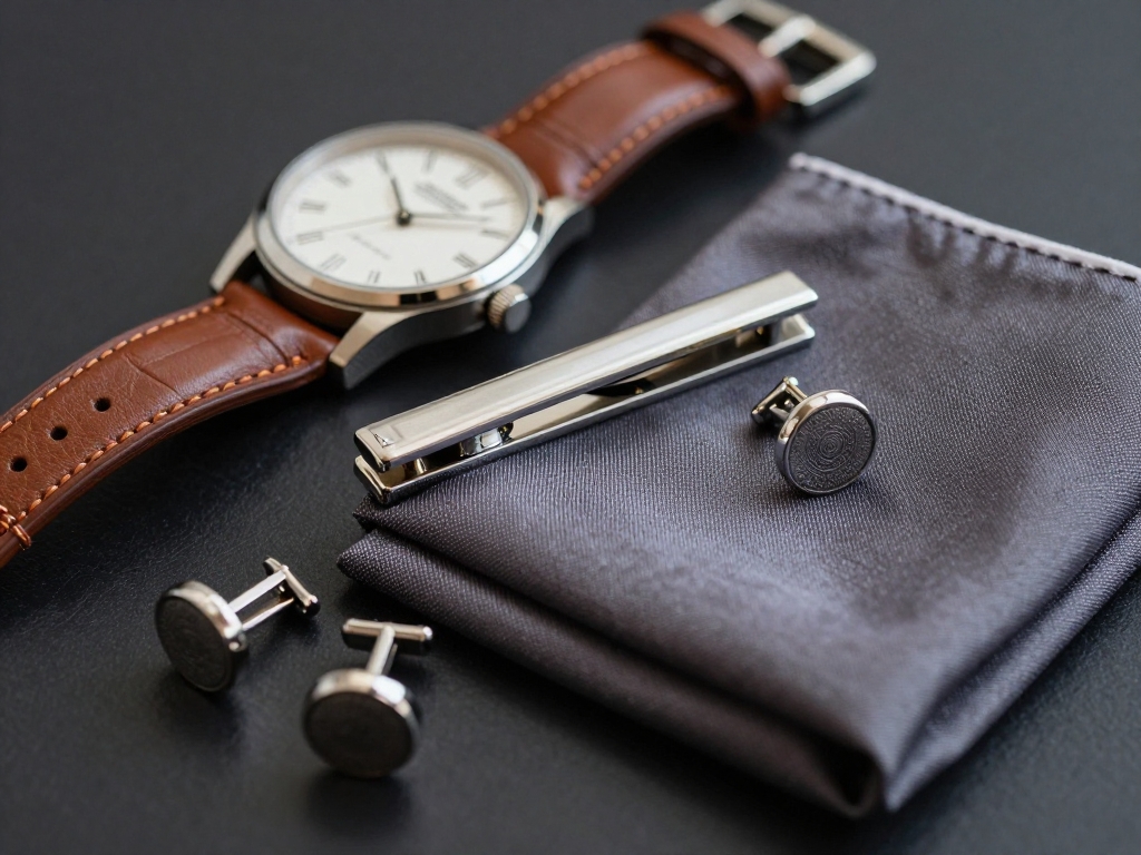 Luxus Accessoires für Business-Look: Uhr, Manschettenknöpfe, Krawatte